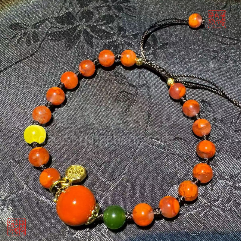 ⭐柿柿如意2.0⭐事業、順運、紅紅火火,南紅蜜蠟和田玉手串-男女可帶