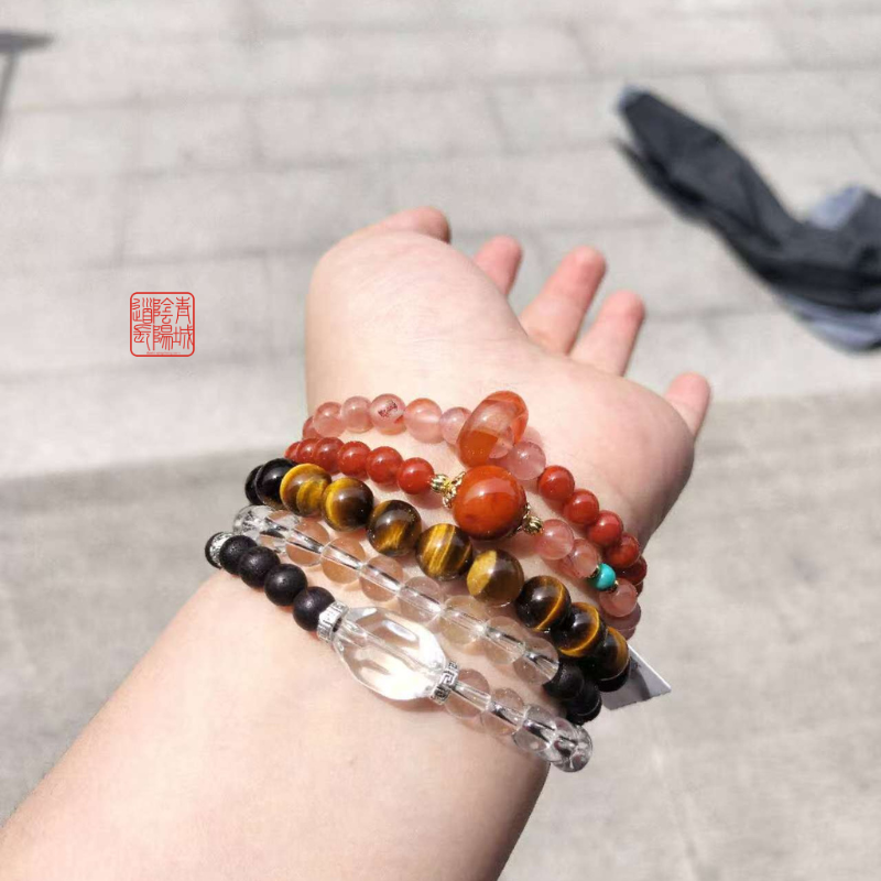 ⭐財旺順運⭐火焰紋單珠大南紅+天然冰飄南紅-綠松石雙圈手串