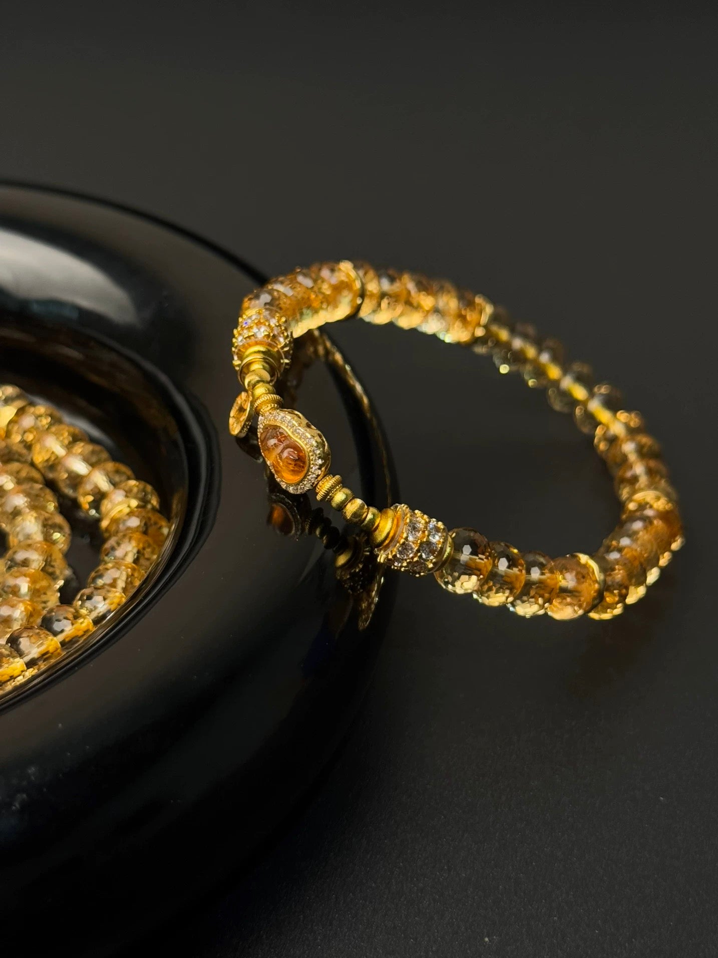 ⭐金粟黄水晶⭐聚财、強力避邪-黄水晶琥珀+925银镀金