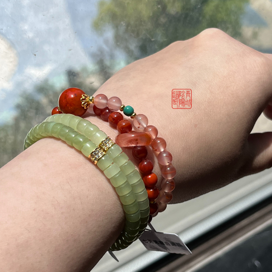 ⭐Spring Mountains Distant Haze⭐ Pure and Peaceful, Relieve Anxiety and Inner Struggles - Hetian Jade Chunk Bracelet