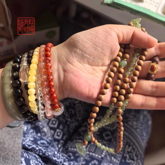 ⭐Calming and Sleep Aid⭐ Ban Shan Ban Shui Old Mountain Sandalwood and Hetian Jade Necklace (Woody Milky Fragrance)