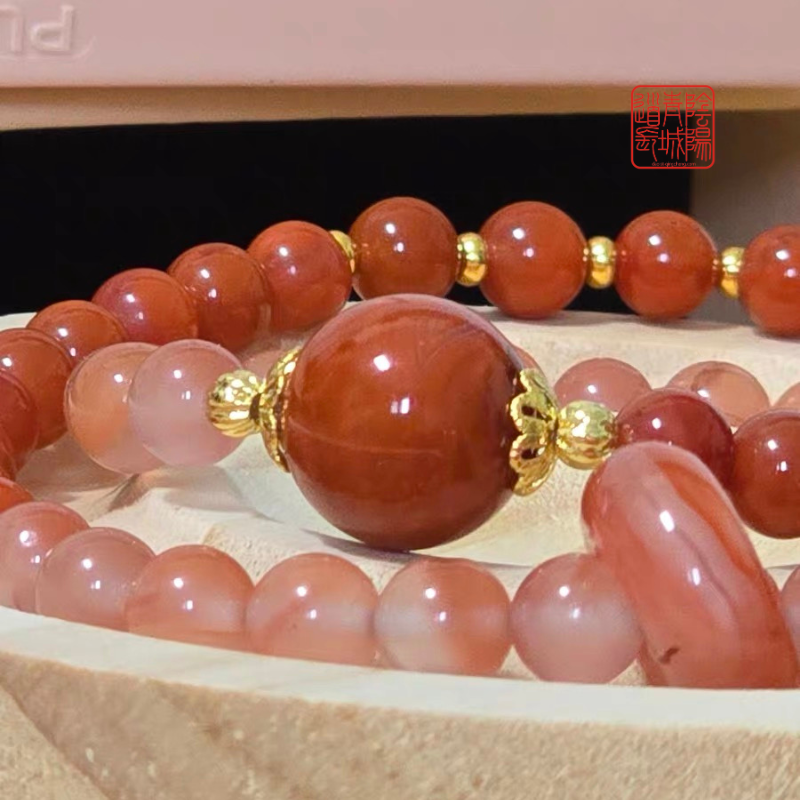 ⭐Wealth and Prosperity⭐Flame Pattern Single Bead Large Southern Red + Natural Ice Drift Southern Red - Turquoise Double Circle Bracelet