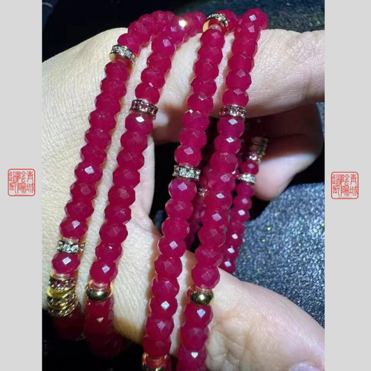⭐助人緣招桃花⭐天然紅剛玉手鏈(單圈)手圍16.5以內