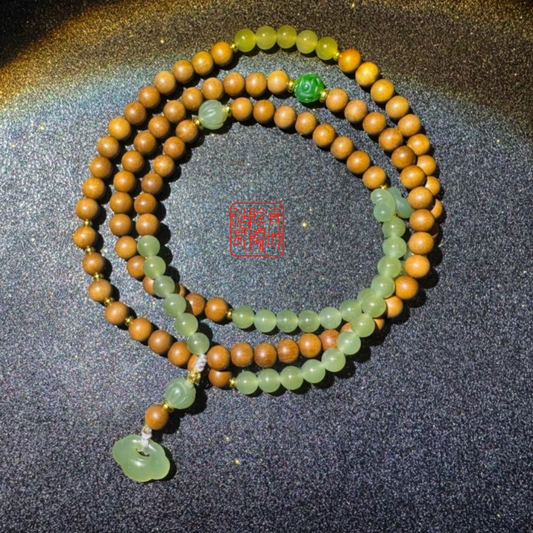 ⭐Calming and Sleep Aid⭐ Ban Shan Ban Shui Old Mountain Sandalwood and Hetian Jade Necklace (Woody Milky Fragrance)